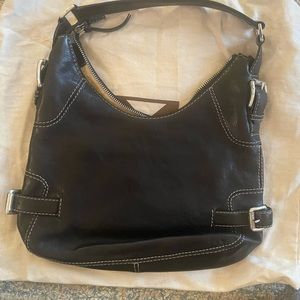 MICHEAL Micheal Kors Leather shoulder bag purse black silver